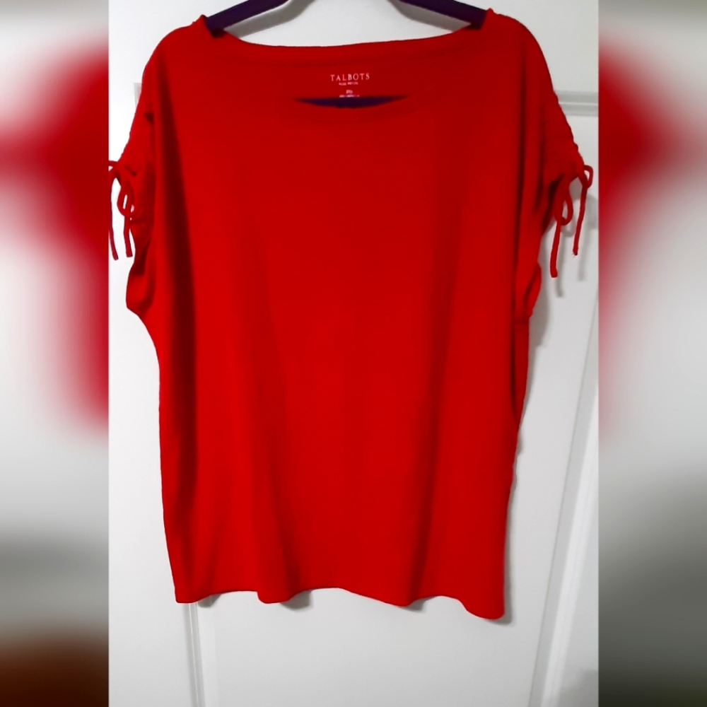 2X - Talbots Petite Dark Red Drawstring Sleeve Top